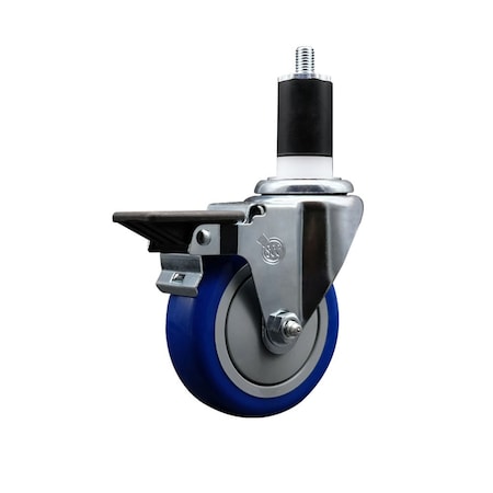 Service Caster 4'' Blue Poly Swivel 1-1/2'' Expanding Stem Caster with Brake SCC-EX20S414-PPUB-BLUE-PLB-112